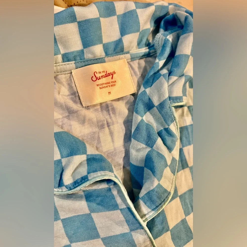 In my Sundays Blue Checker Pajama Short Set - Women’s Sleepwear - Picture 2 of 4